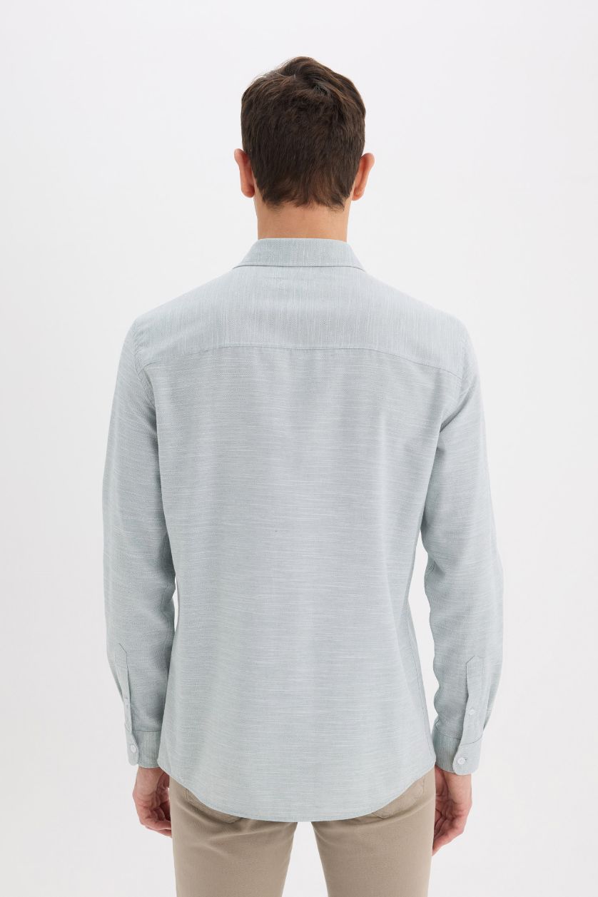 رجال أخضر قميص كم طويل عادي برقبة بولو