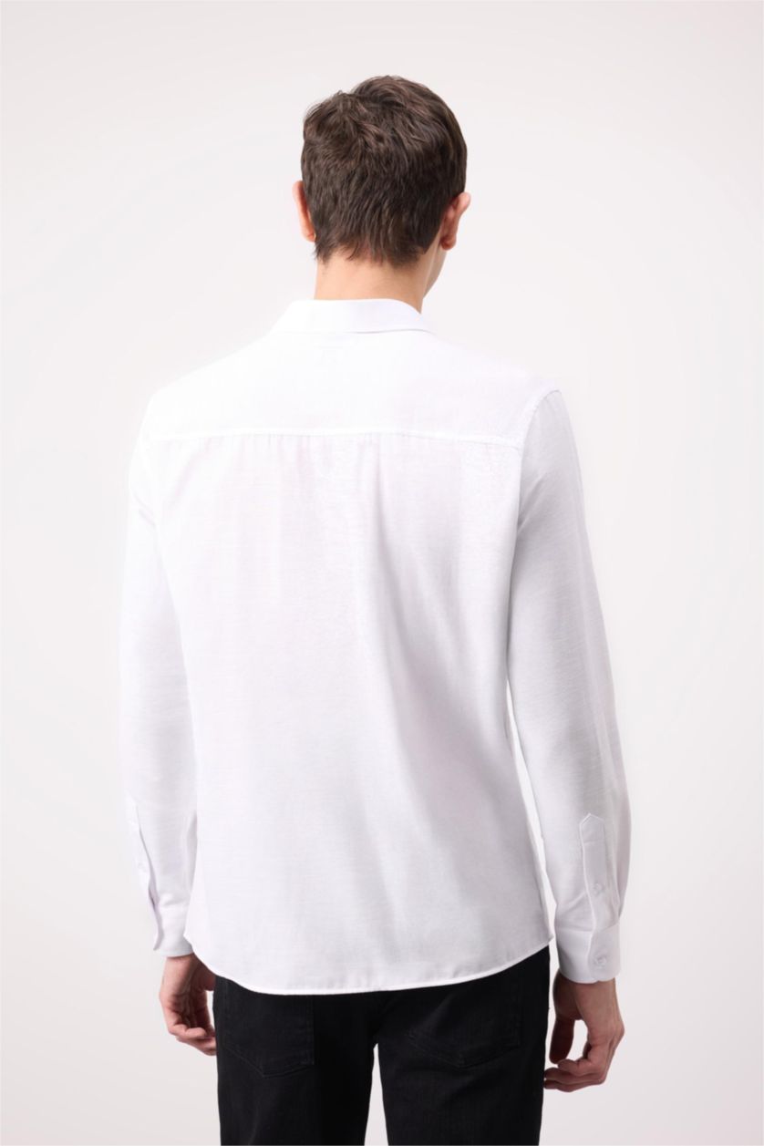 Man White Modern Fit Polo Neck Basic Long Sleeve Shirt