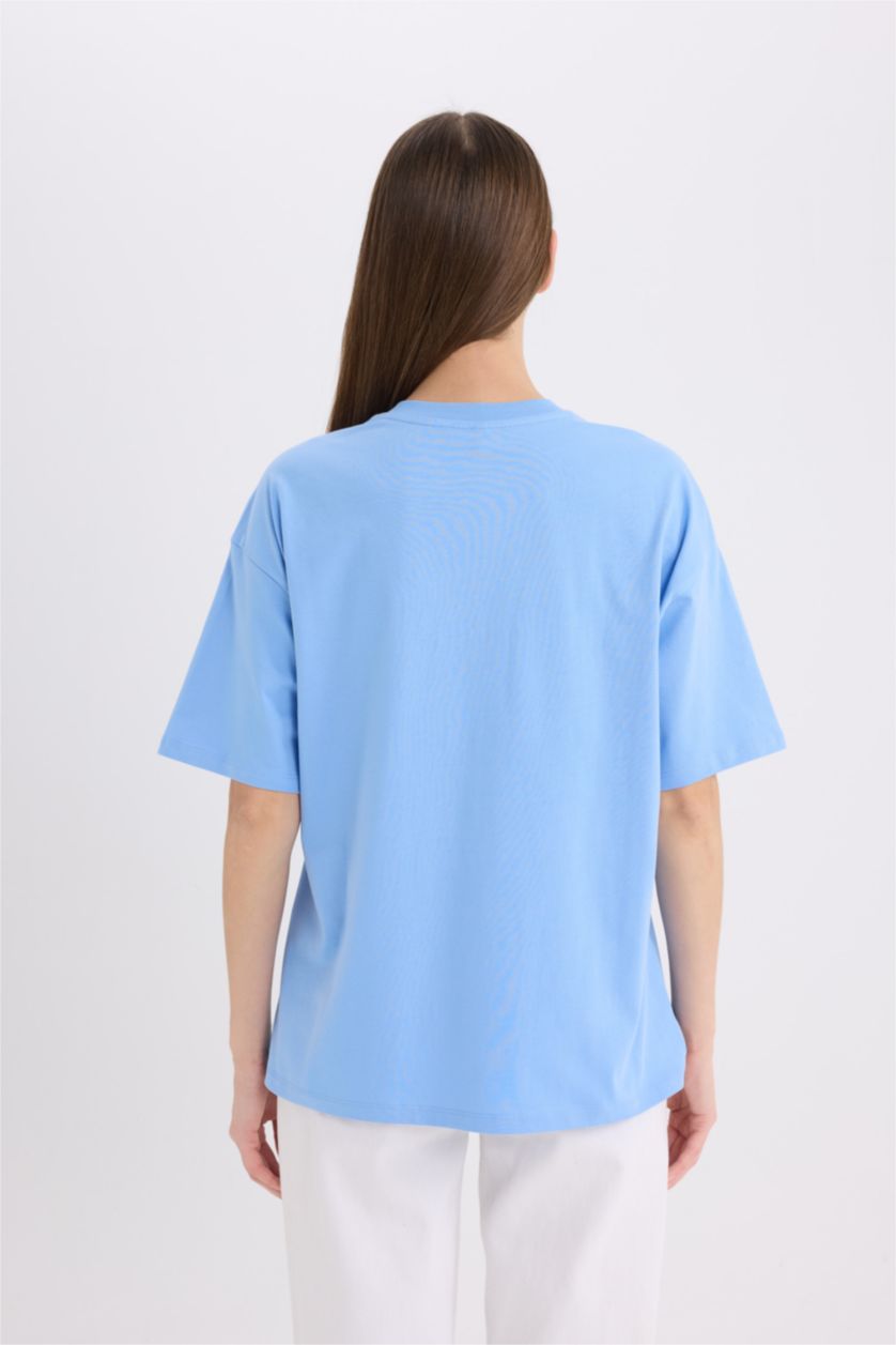 Kadın Mavi Oversıze Kısa Kollu Tişört