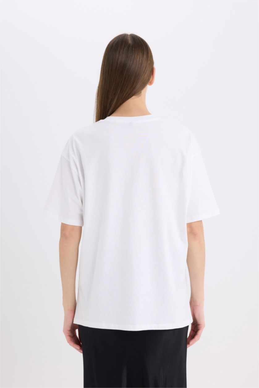 WOMAN White Oversize Crew Neck Printed Casual T-Shirt