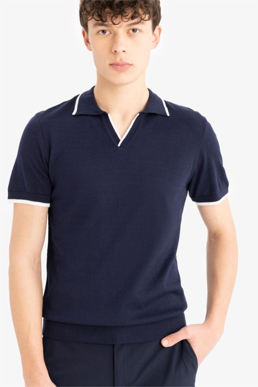 MAN NAVY Standard Fit Polo Collar Knitwear Polo T-Shirt