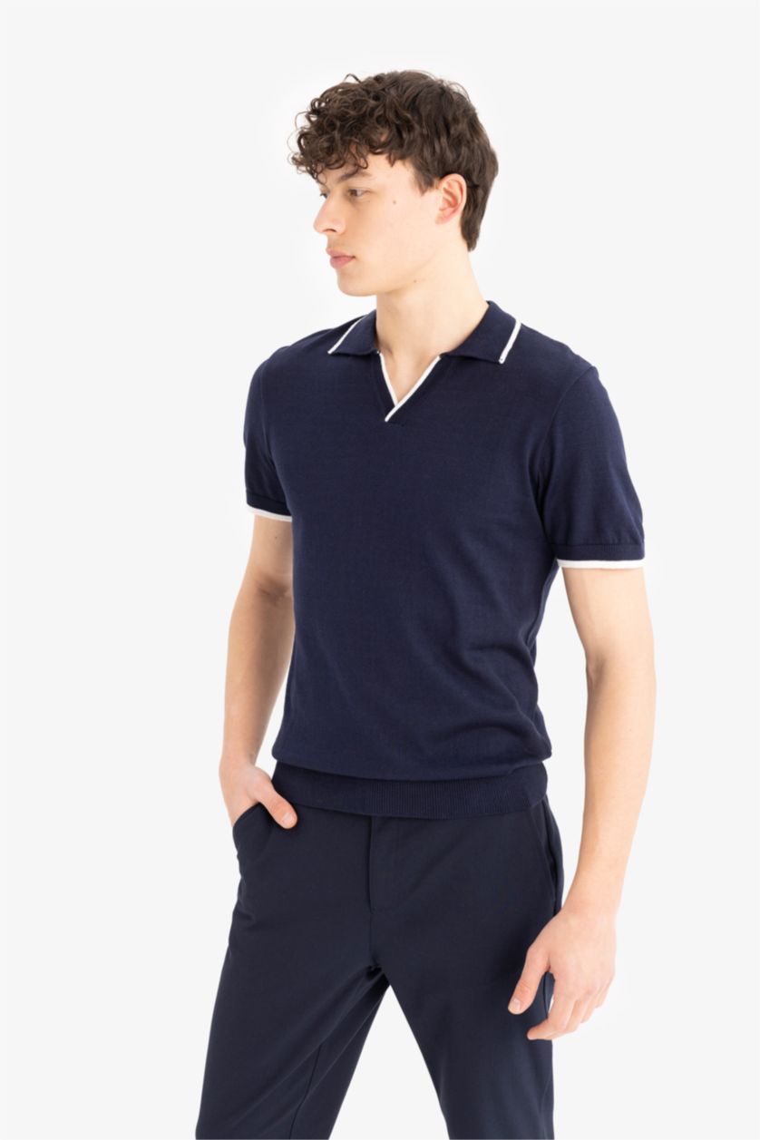 MAN NAVY Standard Fit Polo Collar Knitwear Polo T-Shirt