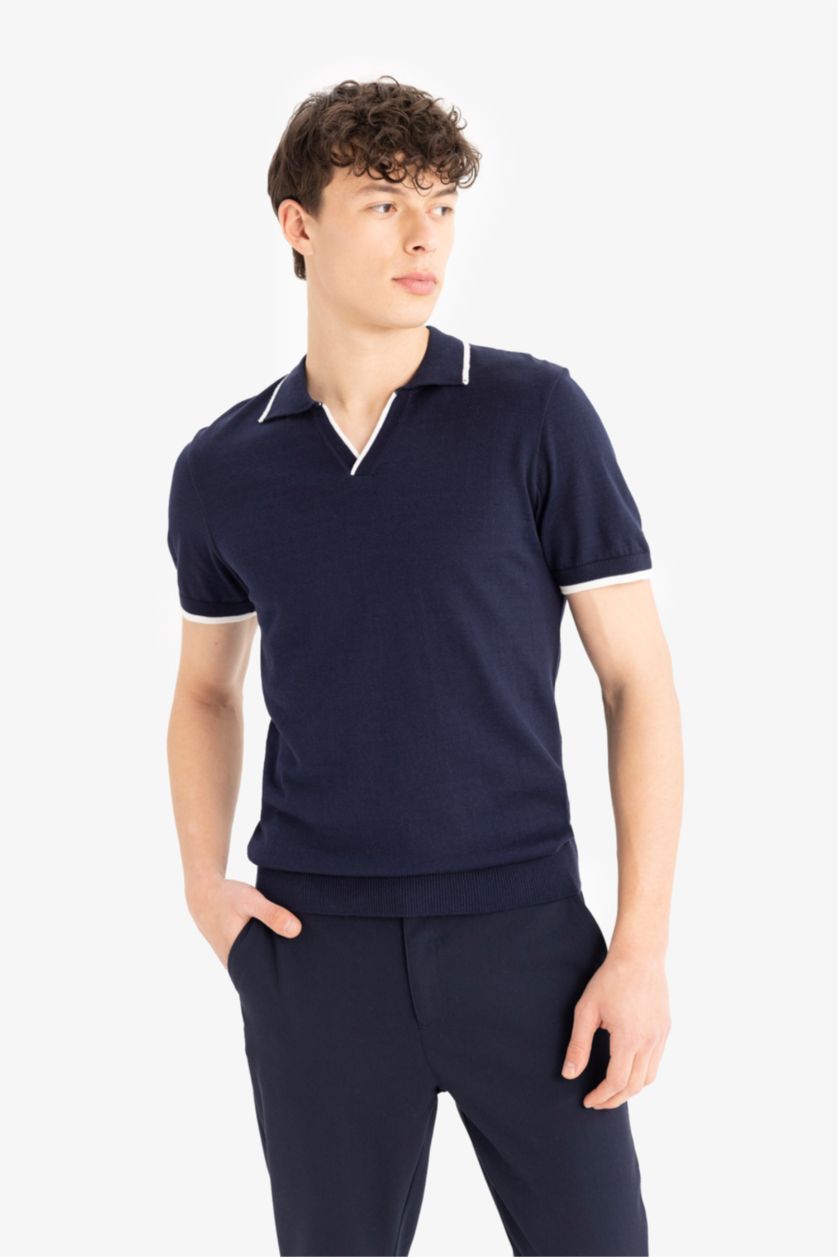 MAN NAVY Standard Fit Polo Collar Knitwear Polo T-Shirt