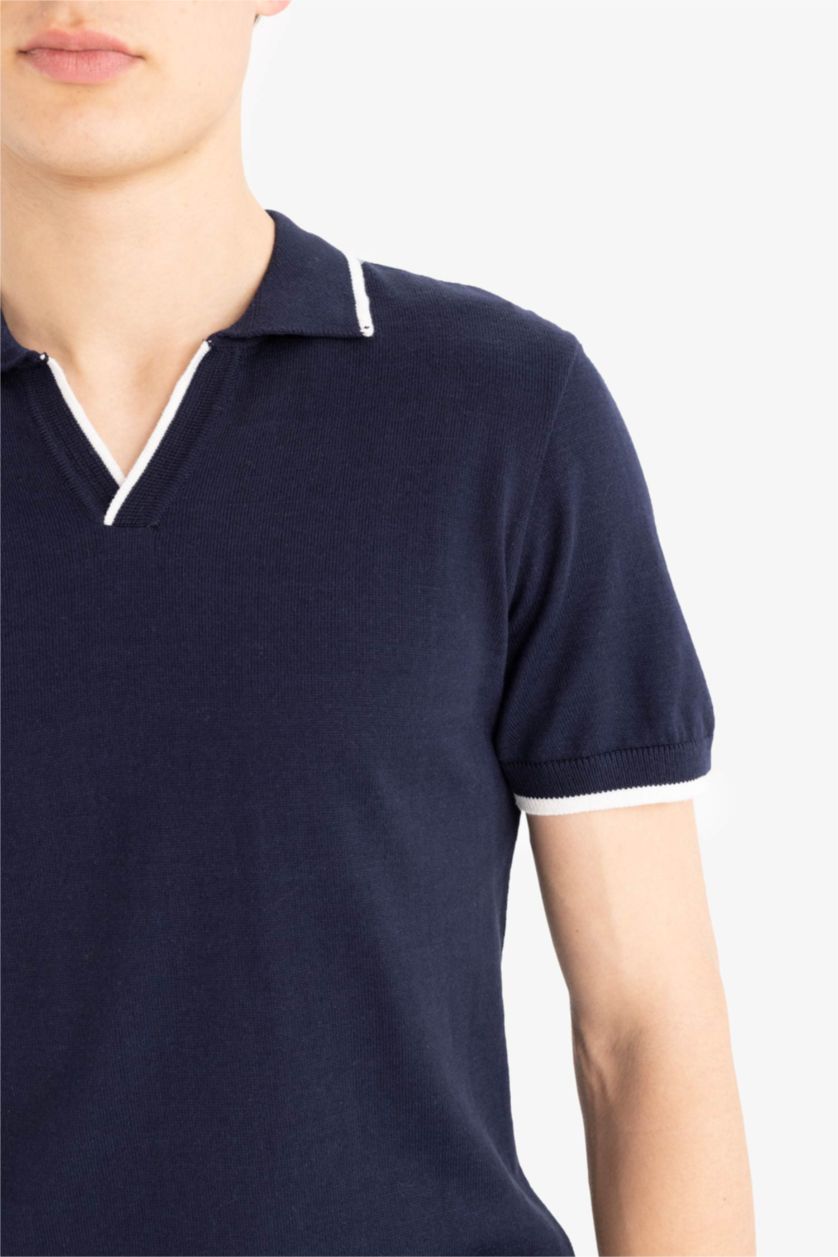 MAN NAVY Standard Fit Polo Collar Knitwear Polo T-Shirt