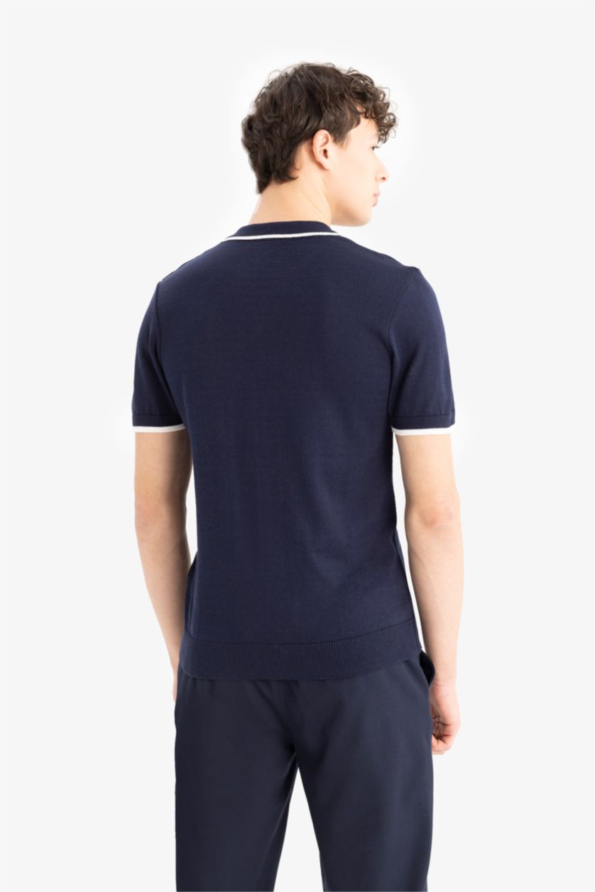 MAN NAVY Standard Fit Polo Collar Knitwear Polo T-Shirt