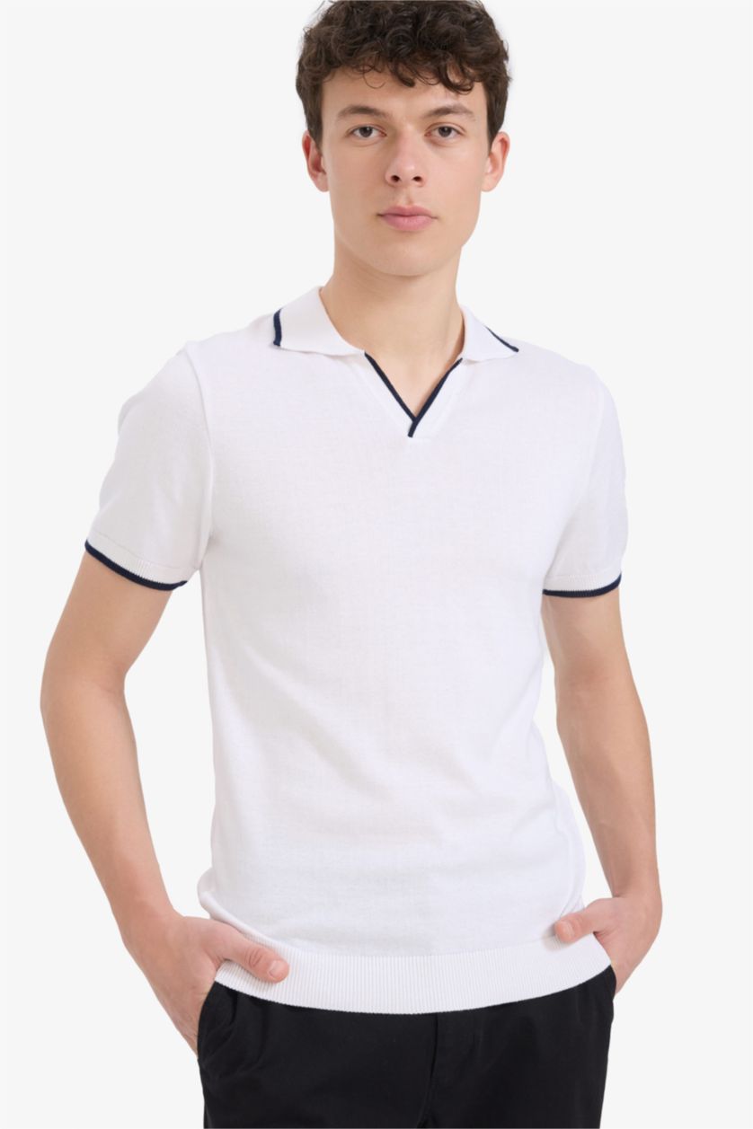 MAN White Standard Fit Polo Collar Knitwear Polo T-Shirt