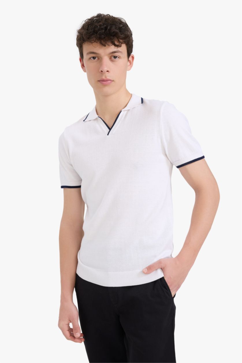 MAN White Standard Fit Polo Collar Knitwear Polo T-Shirt