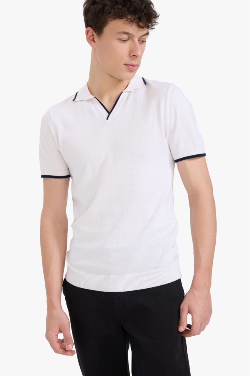 MAN White Standard Fit Polo Collar Knitwear Polo T-Shirt