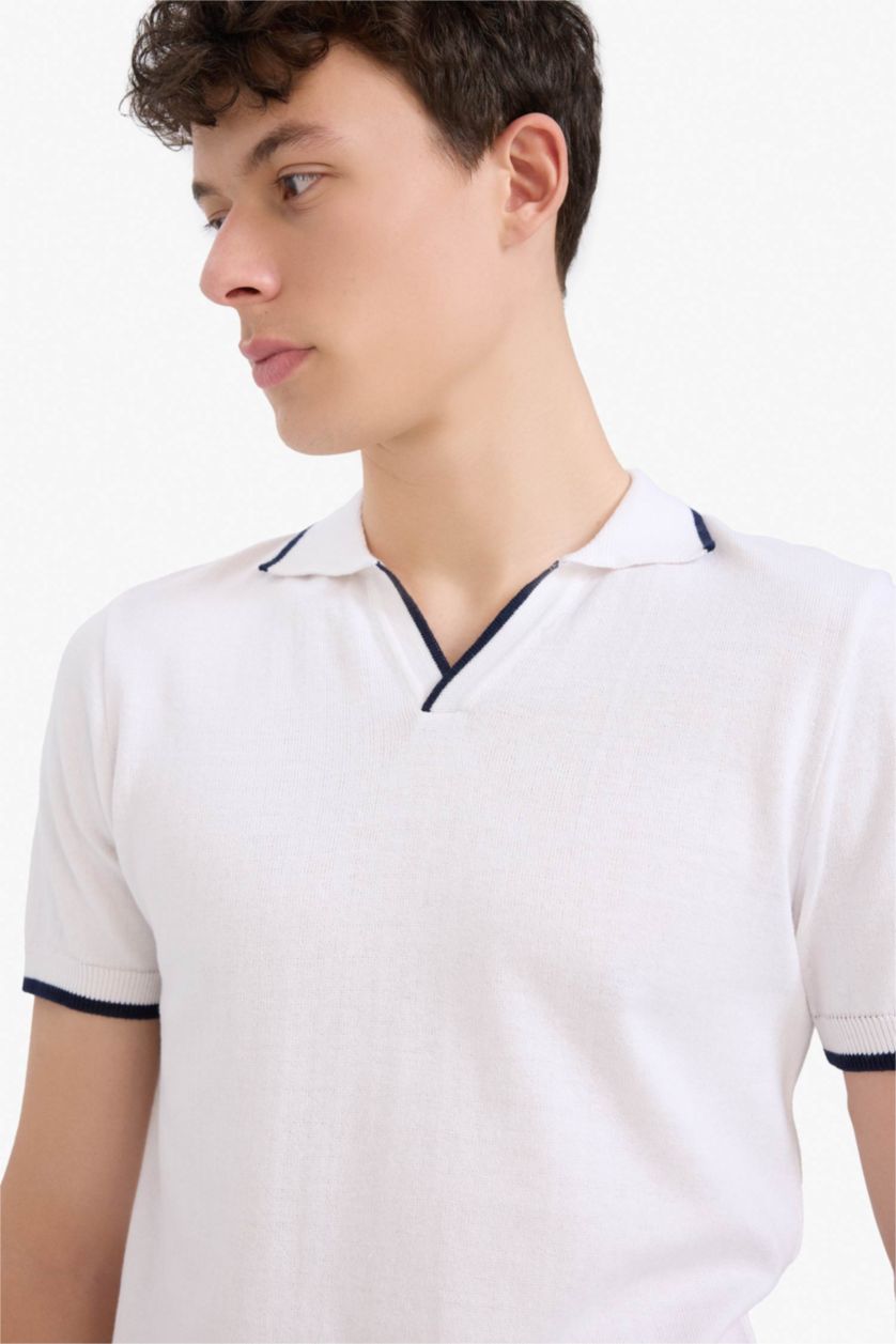 MAN White Standard Fit Polo Collar Knitwear Polo T-Shirt
