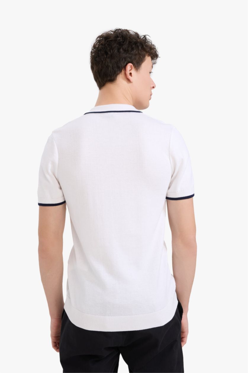 MAN White Standard Fit Polo Collar Knitwear Polo T-Shirt