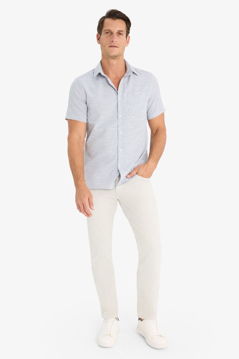 Erkek Siyah Modern Fit Yazlık Polo Yaka Basic Düz Kısa Kollu Gömlek