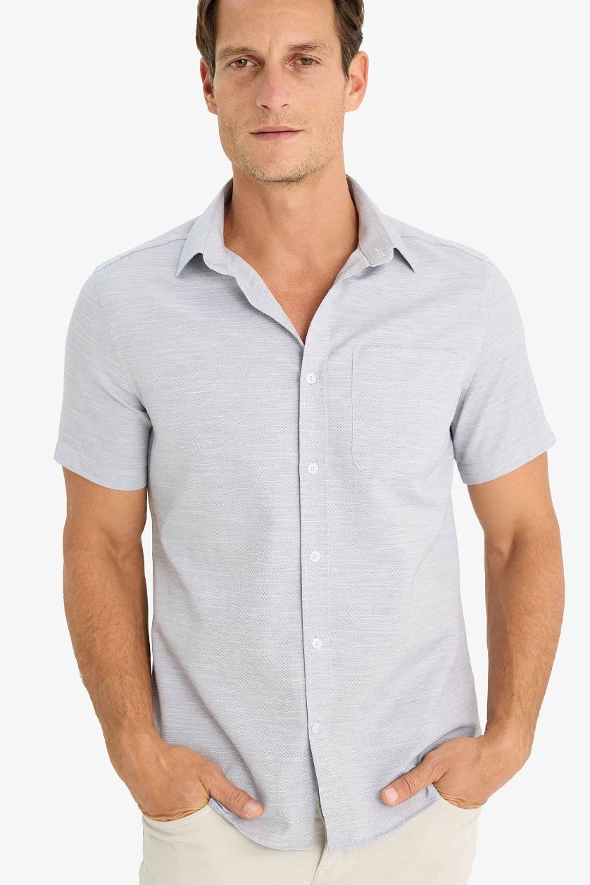 Erkek Siyah Modern Fit Yazlık Polo Yaka Basic Düz Kısa Kollu Gömlek