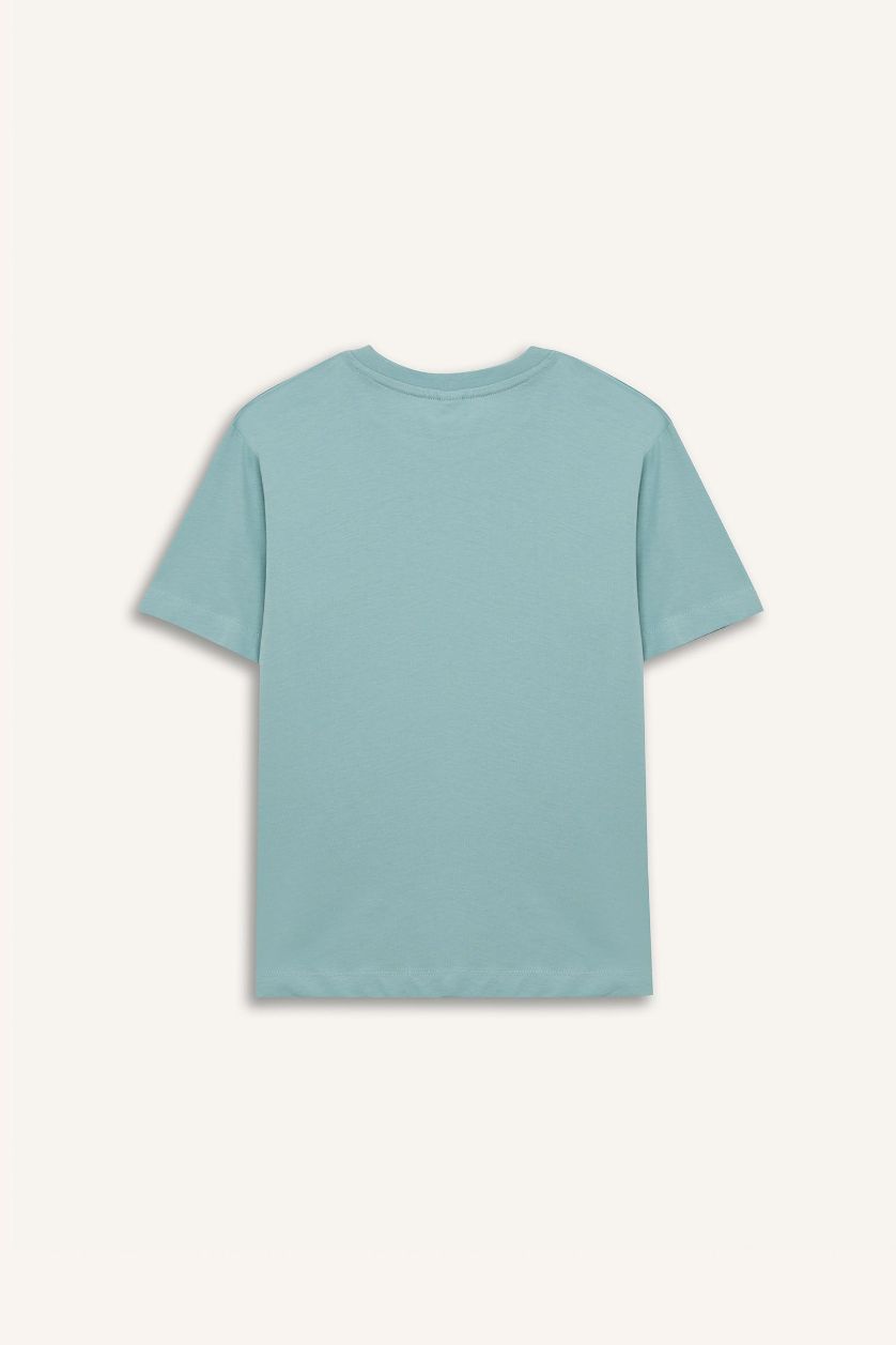 Erkek Çocuk - Genç Erkek Mint Bisiklet Yaka Baskılı Kısa Kollu Tişört Erkek Çocuk
