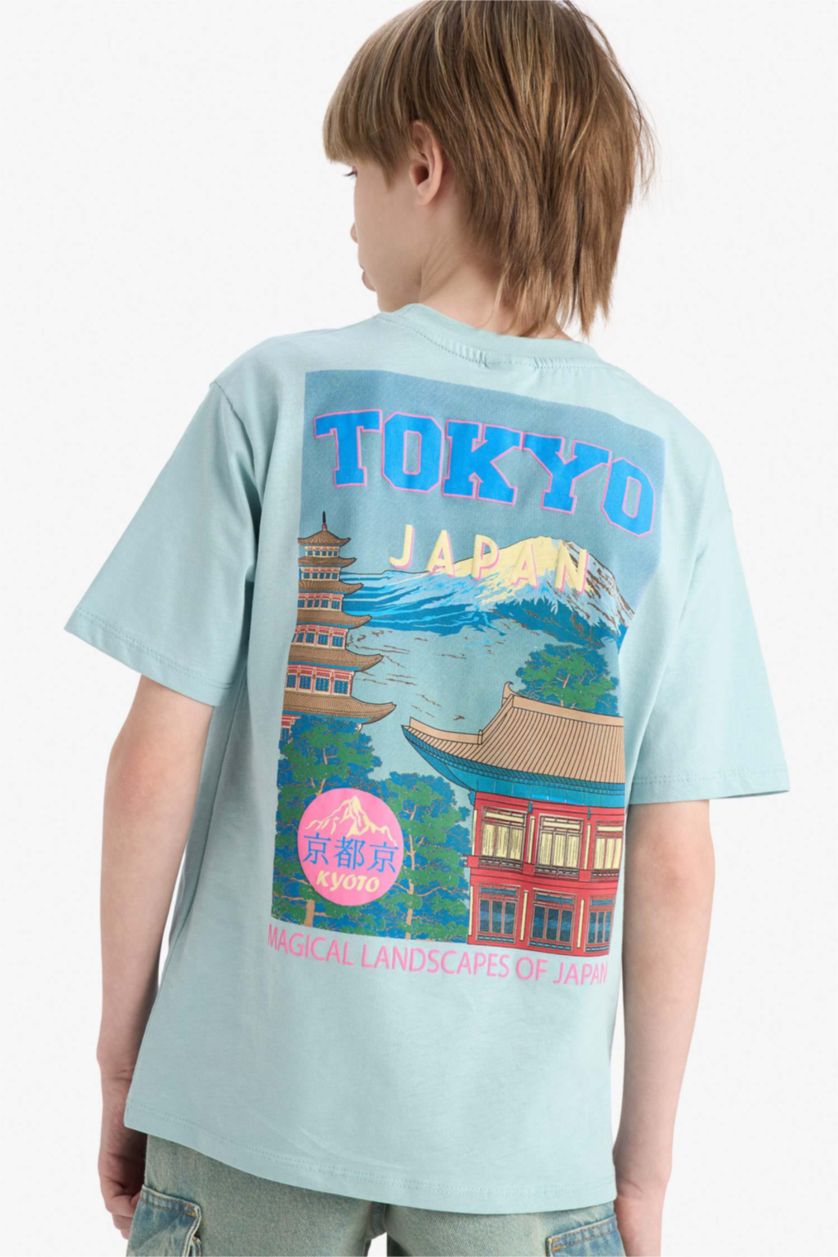 أولاد نعناع تيشيرت نص كم مطبوعة قصة عادية بياقة مستديرة