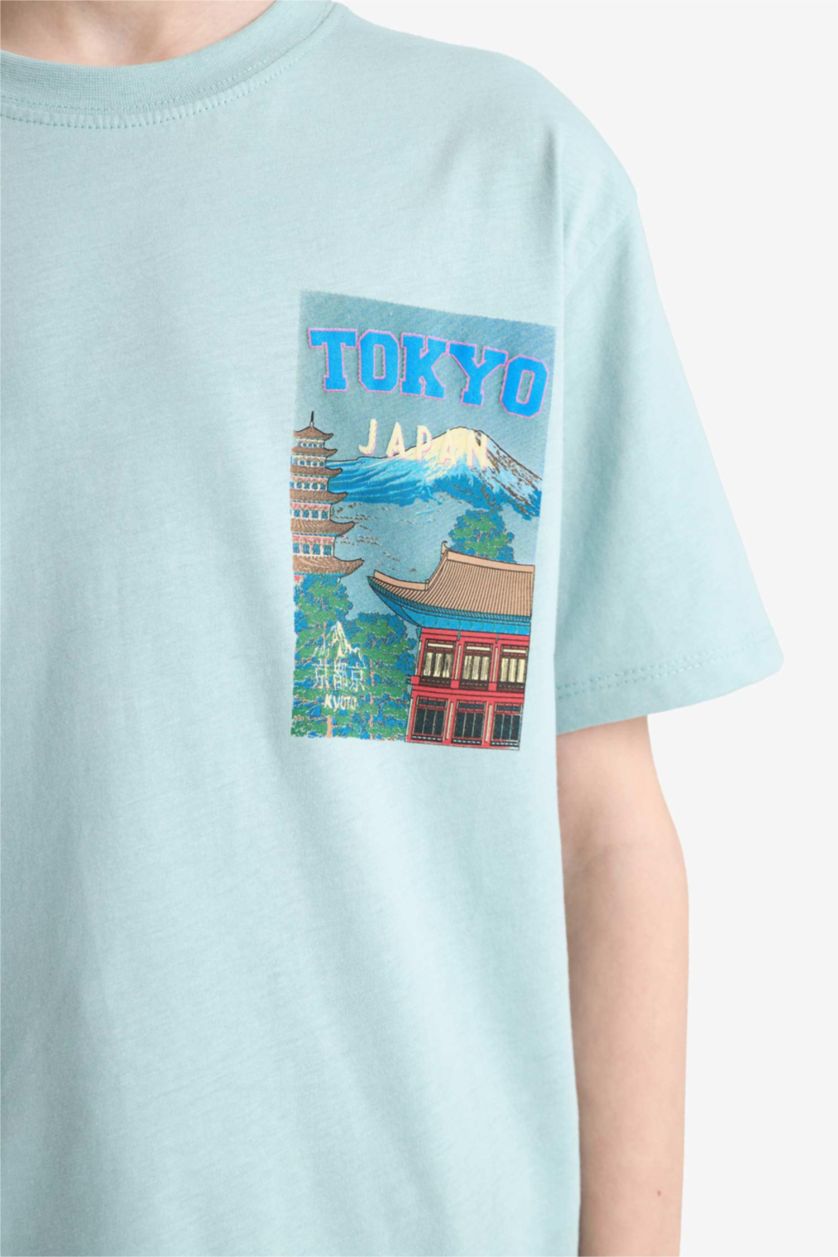 أولاد نعناع تيشيرت نص كم مطبوعة قصة عادية بياقة مستديرة