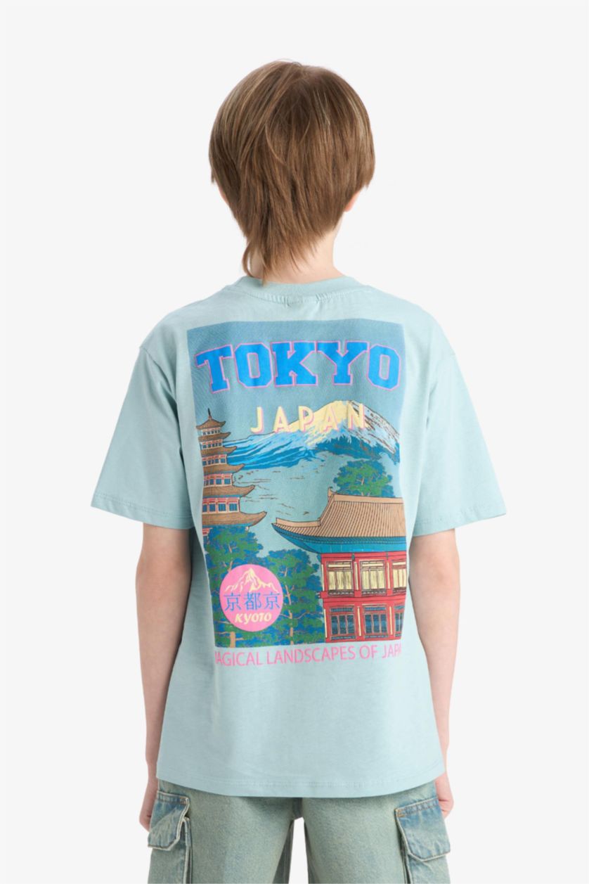 أولاد نعناع تيشيرت نص كم مطبوعة قصة عادية بياقة مستديرة