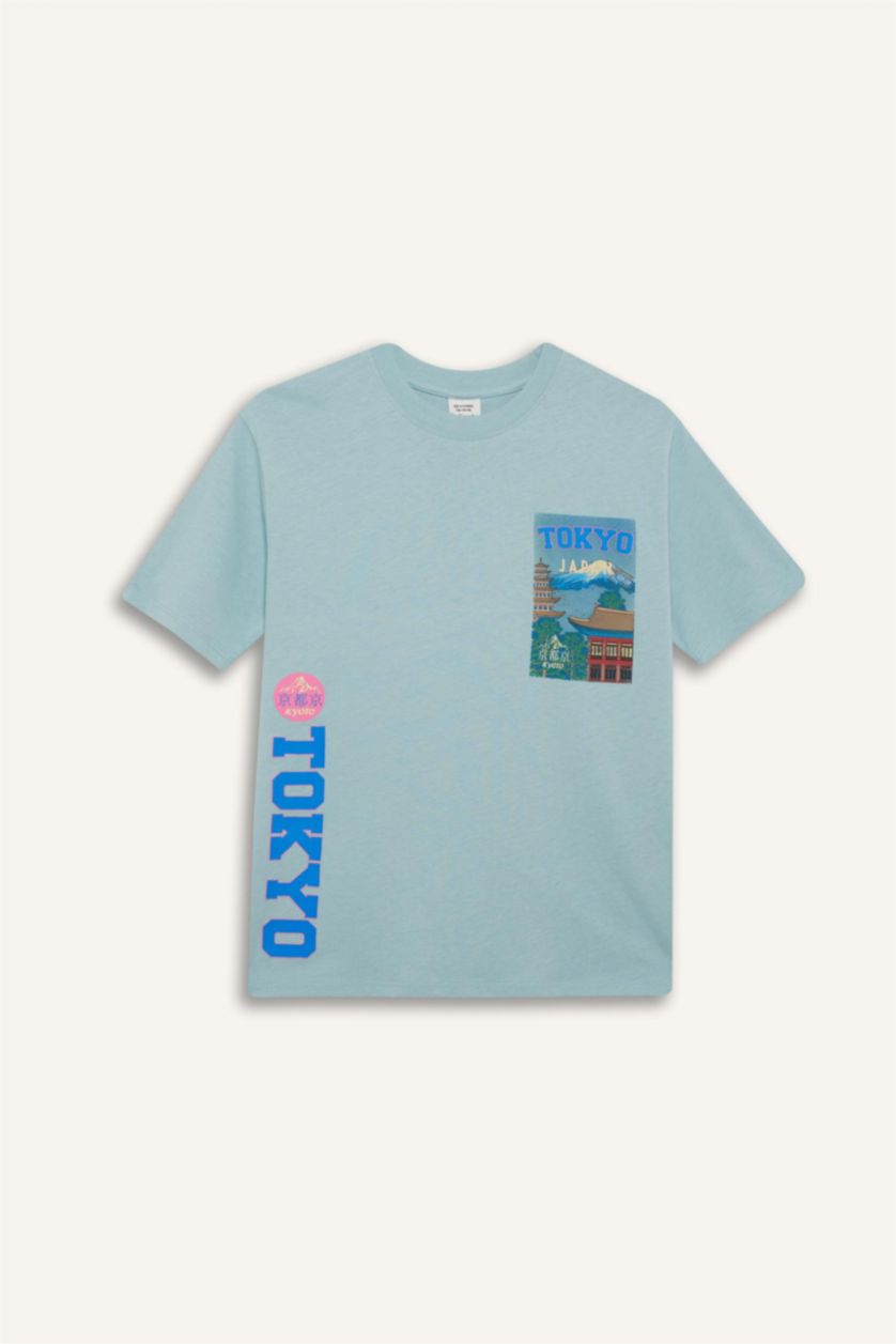 أولاد نعناع تيشيرت نص كم مطبوعة قصة عادية بياقة مستديرة