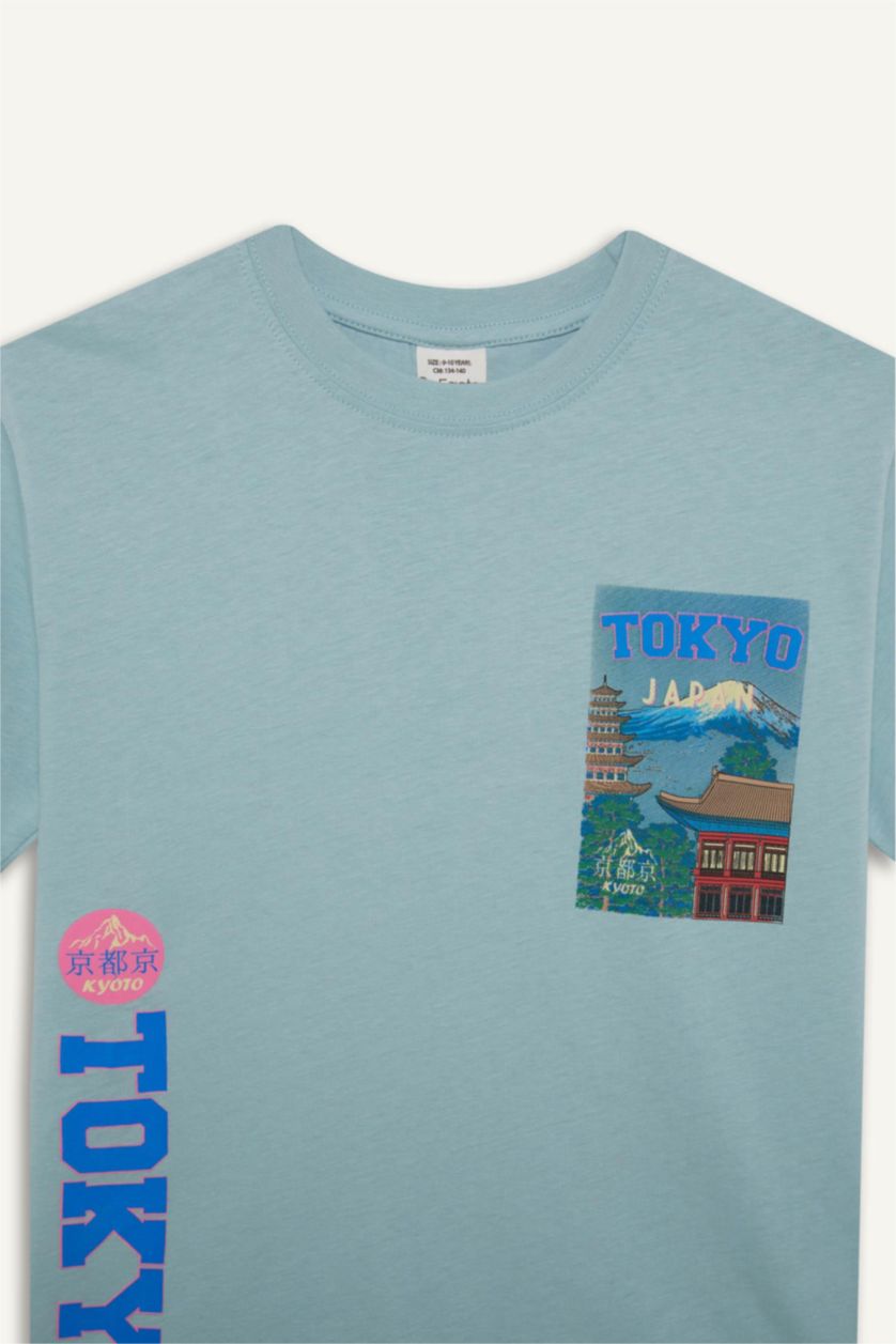 أولاد نعناع تيشيرت نص كم مطبوعة قصة عادية بياقة مستديرة