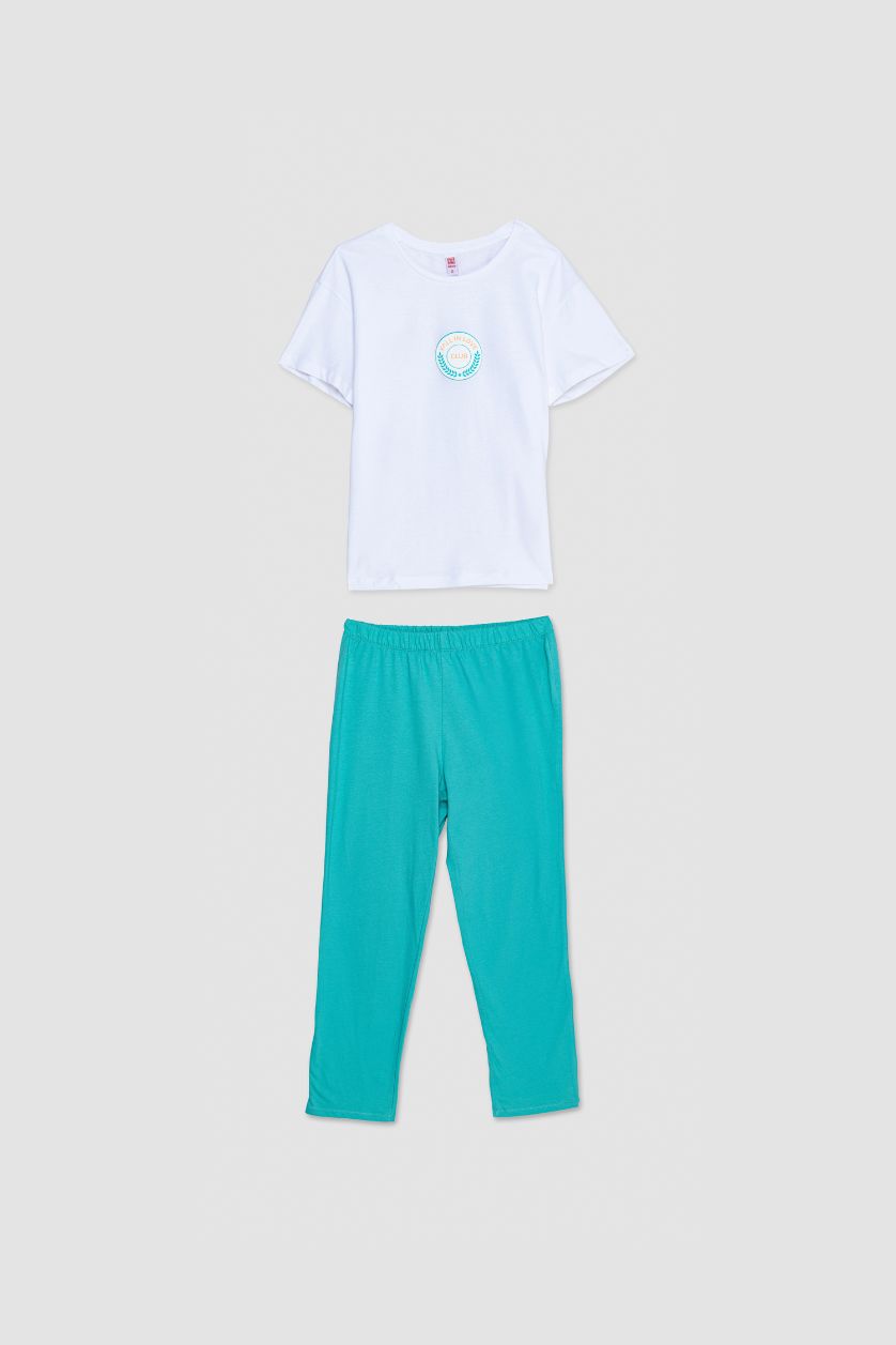 WOMAN Light Green Fall in Love Regular Fit 2 Piece Set