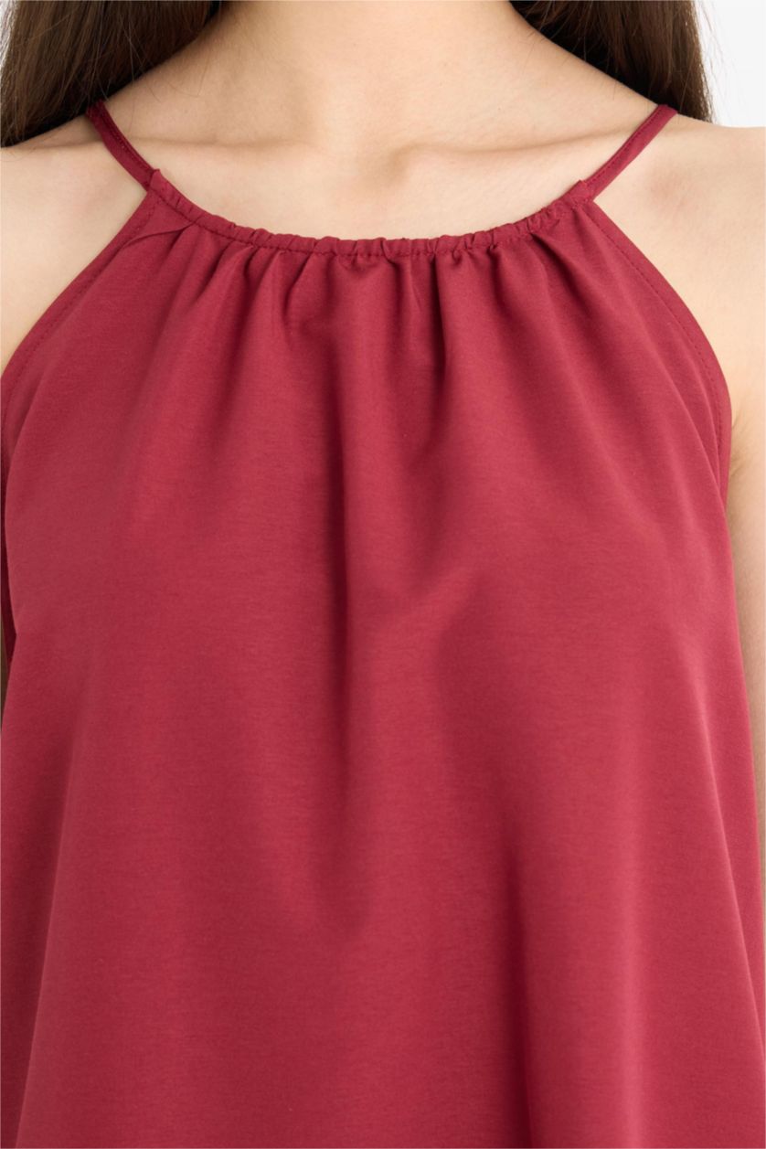 Kadın Bordo Yuvarlak Yaka Terry Cotton Mini Plaj Elbisesi-Fall in Love 