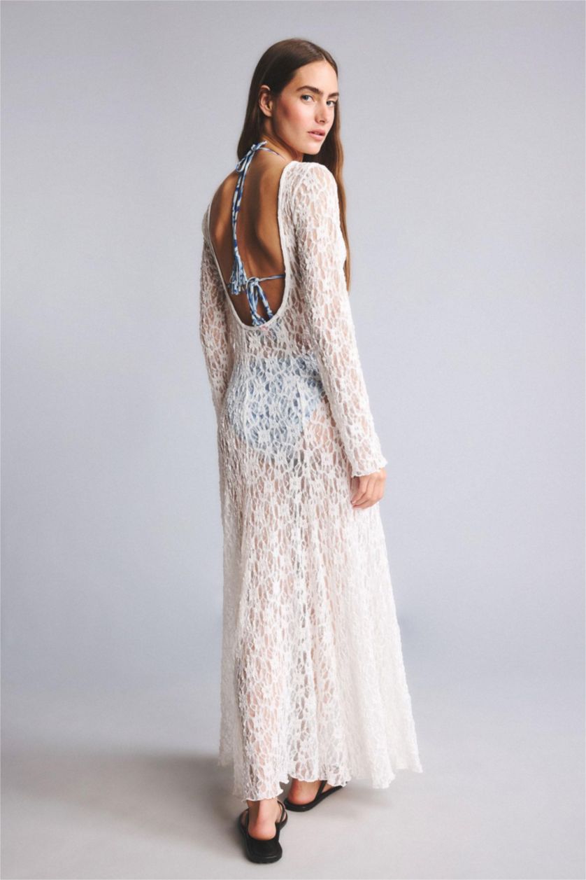 Women White Regular Fit Lace Beach Dress