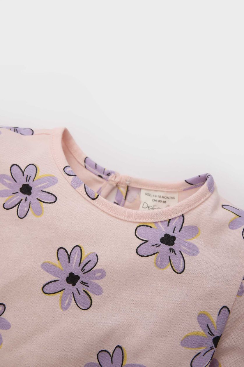 طفلة صغيرة زهري فستان بيبي بناتي قصة عادية كم طويل بياقة مستديرة