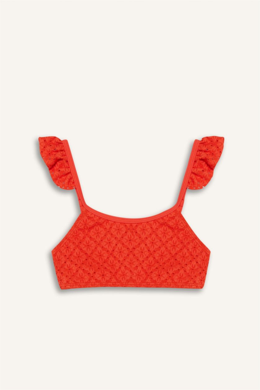 بناتي برتقلي غامق طقم بكيني بناتي مكشكش - قطعتين