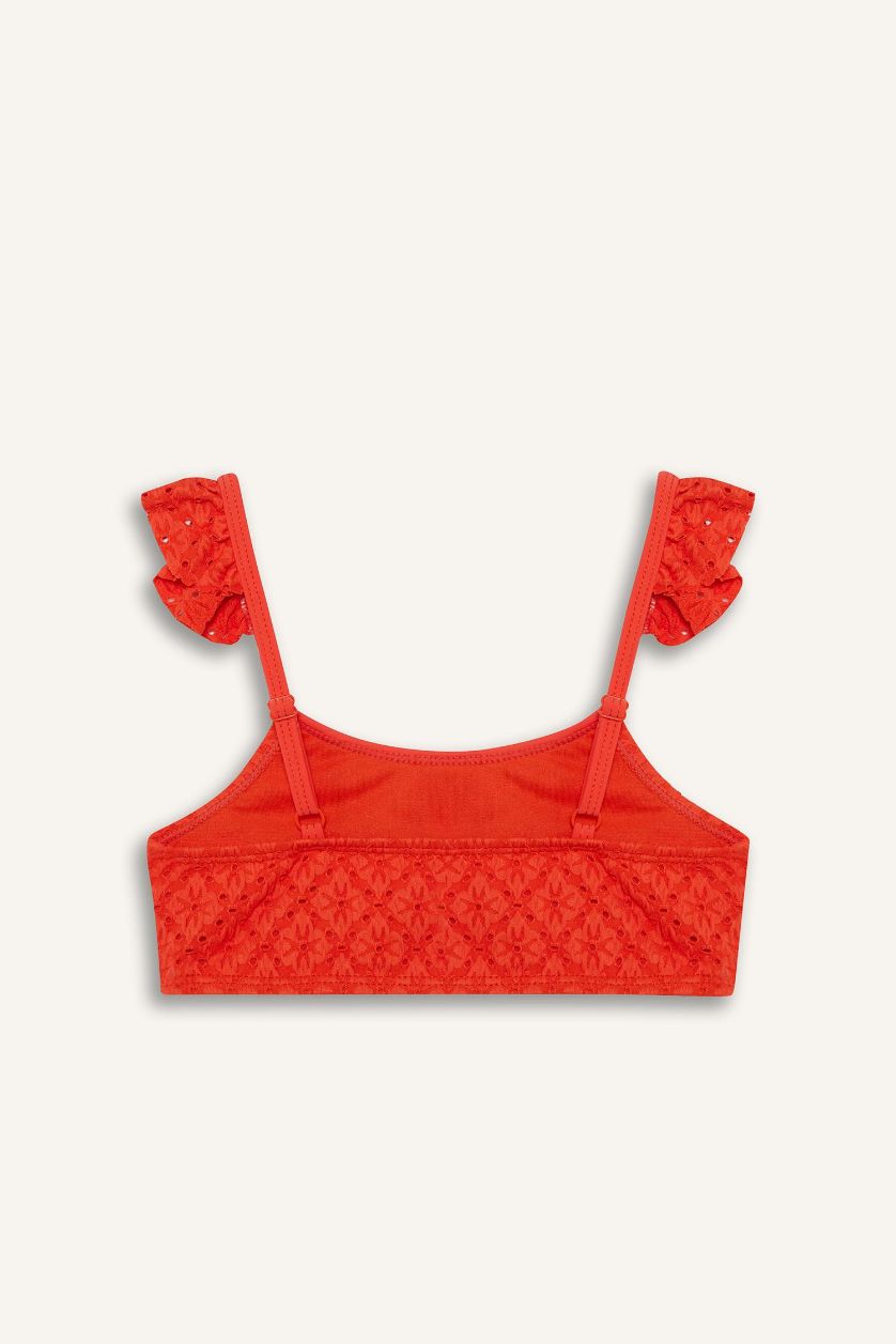 بناتي برتقلي غامق طقم بكيني بناتي مكشكش - قطعتين