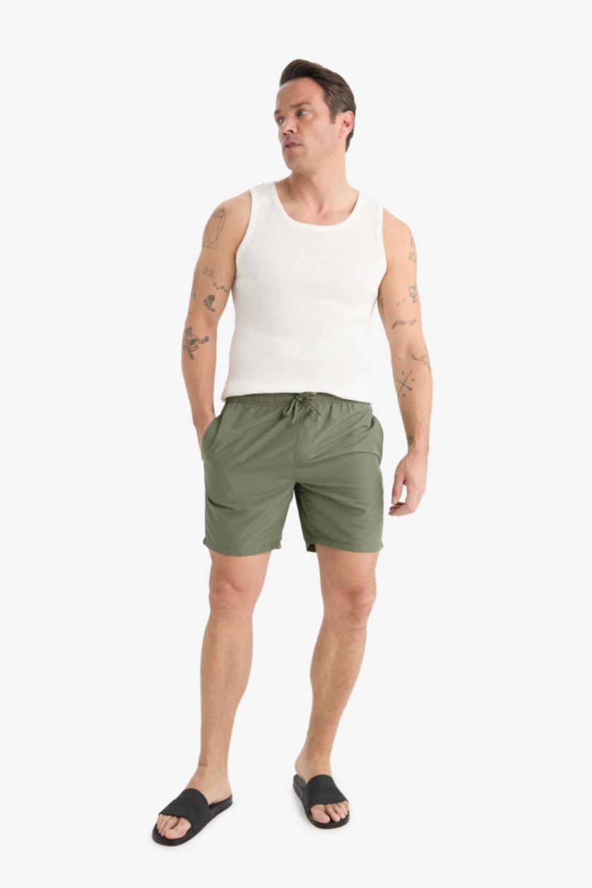Erkek Açık Haki File Astarlı Deniz Şortu