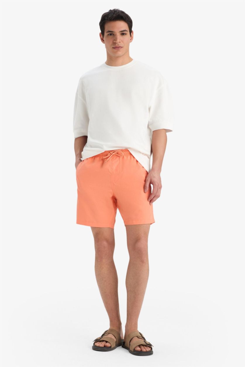 Erkek Somon Regular Fit Kısa Boy Cepli File Astarlı Beli Bağcıklı Düz Hafif Kumaş Deniz Şortu