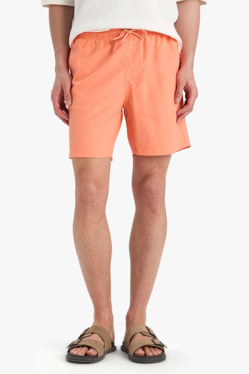 Erkek Somon Regular Fit Kısa Boy Cepli File Astarlı Beli Bağcıklı Düz Hafif Kumaş Deniz Şortu