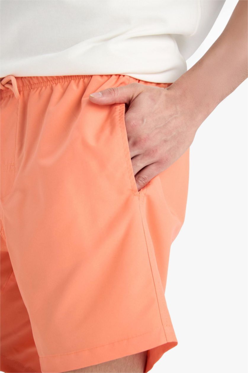 Erkek Somon Regular Fit Kısa Boy Cepli File Astarlı Beli Bağcıklı Düz Hafif Kumaş Deniz Şortu