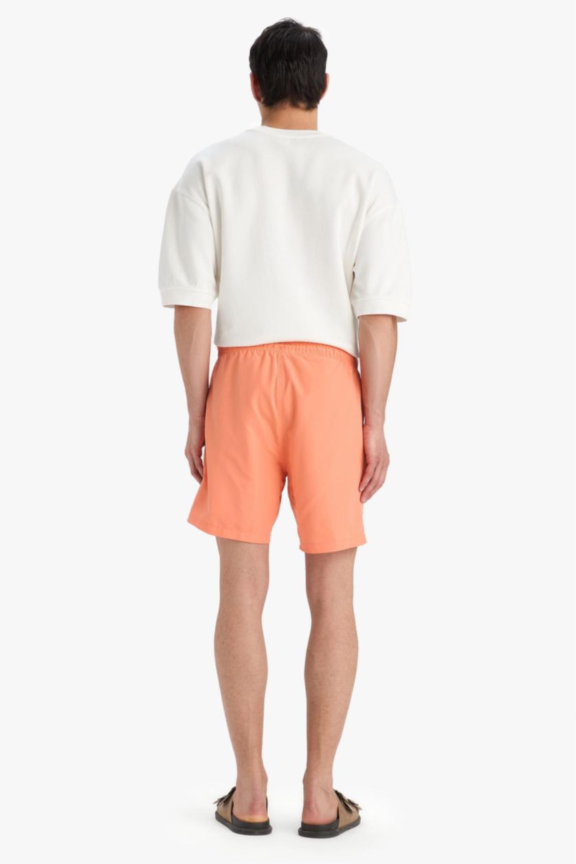 Erkek Somon Regular Fit Kısa Boy Cepli File Astarlı Beli Bağcıklı Düz Hafif Kumaş Deniz Şortu