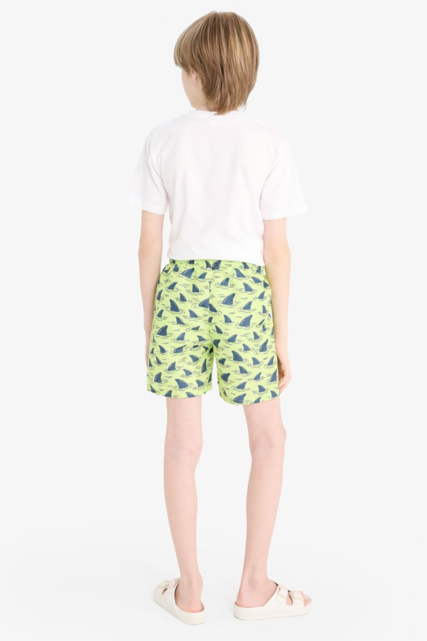 Erkek Çocuk - Genç Erkek Açık Yeşil Desenli Deniz Şortu Erkek Çocuk