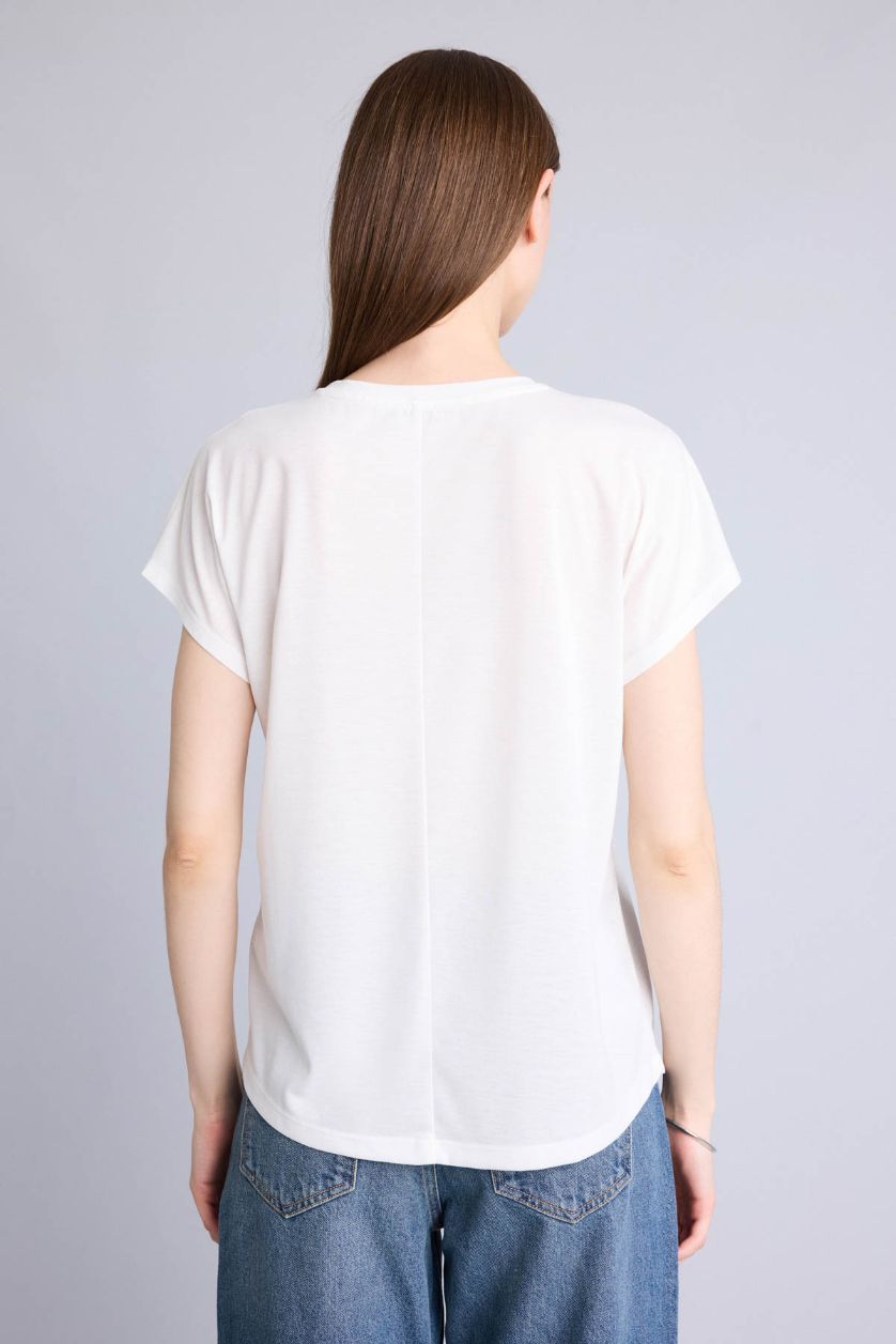 Kadın Ekru Kısa kollu Çiçek Desenli Tişört