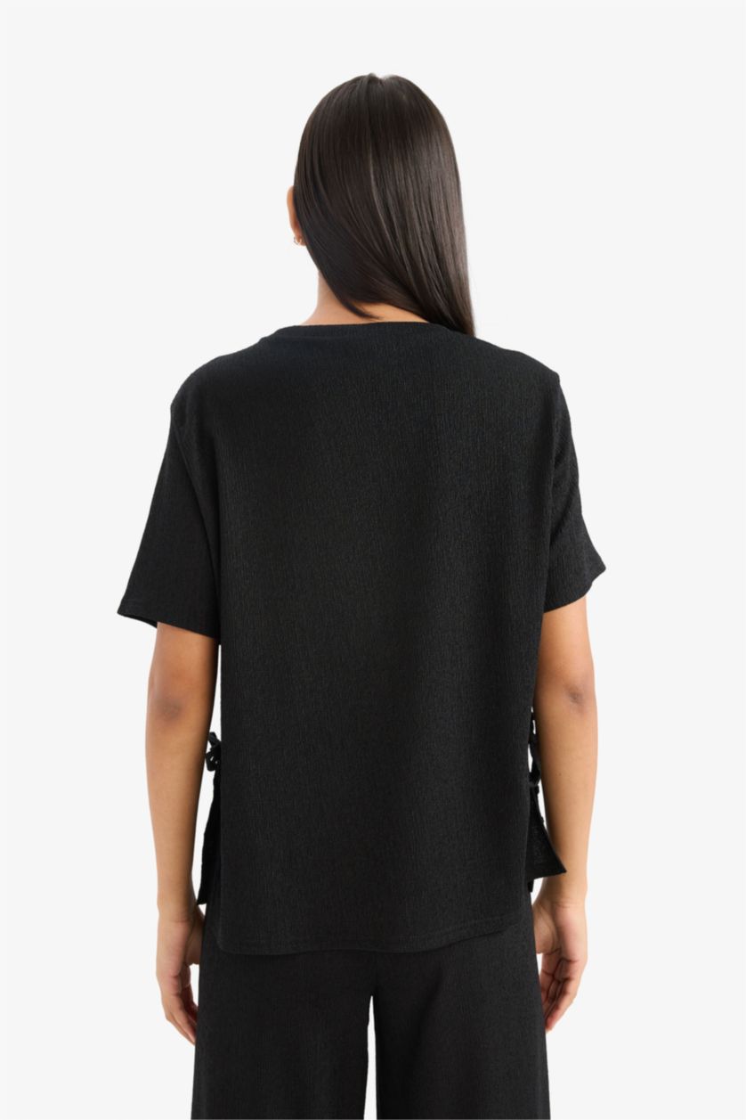 Женщины Черный Регулярная посадка футболка с коротким рукавом и круглым вырезом