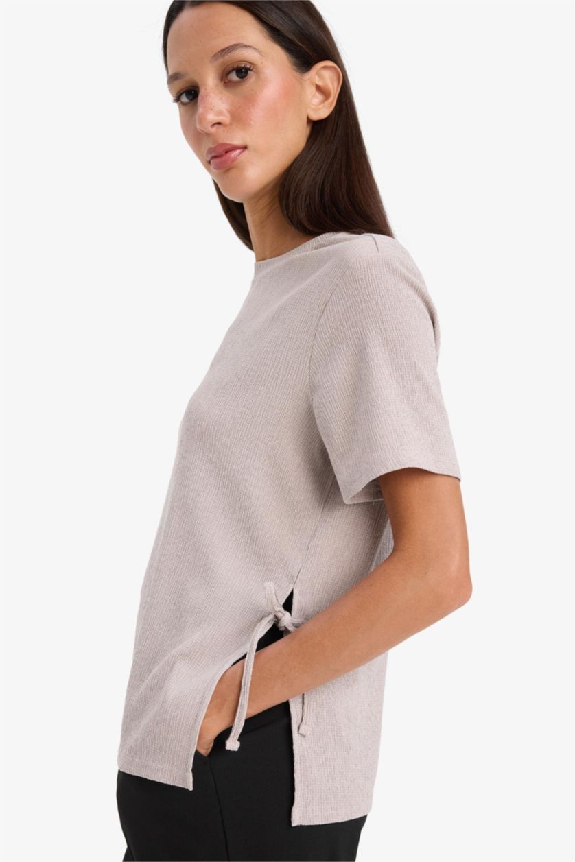 Женщины Серый Регулярная посадка футболка с коротким рукавом и круглым вырезом