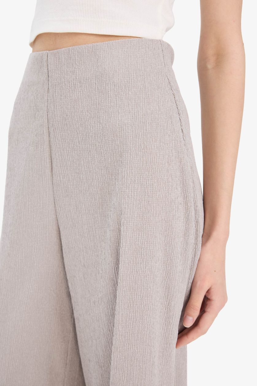 Женщины Серый Брюки Wide Leg из жатой ткани