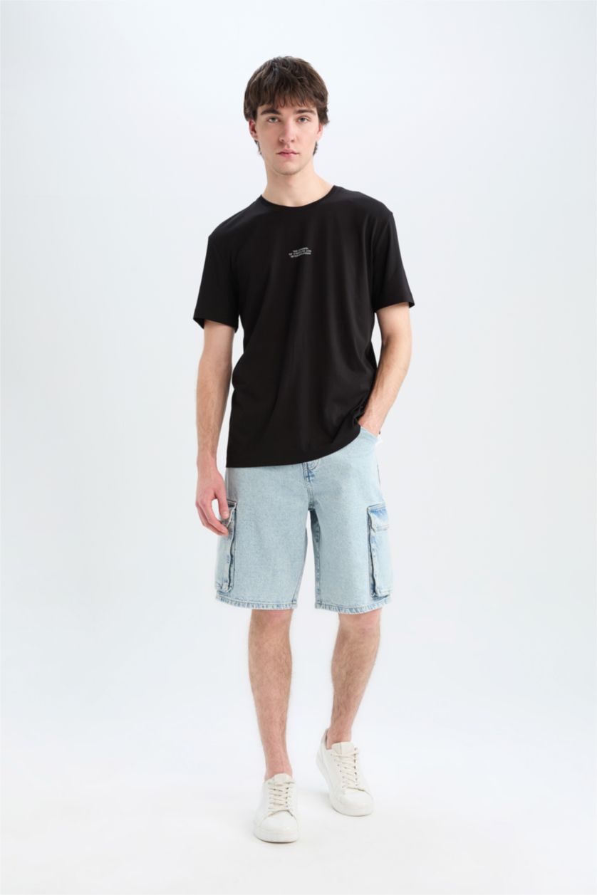 Erkek Siyah Regular Fıt Kısa Kollu Tişört