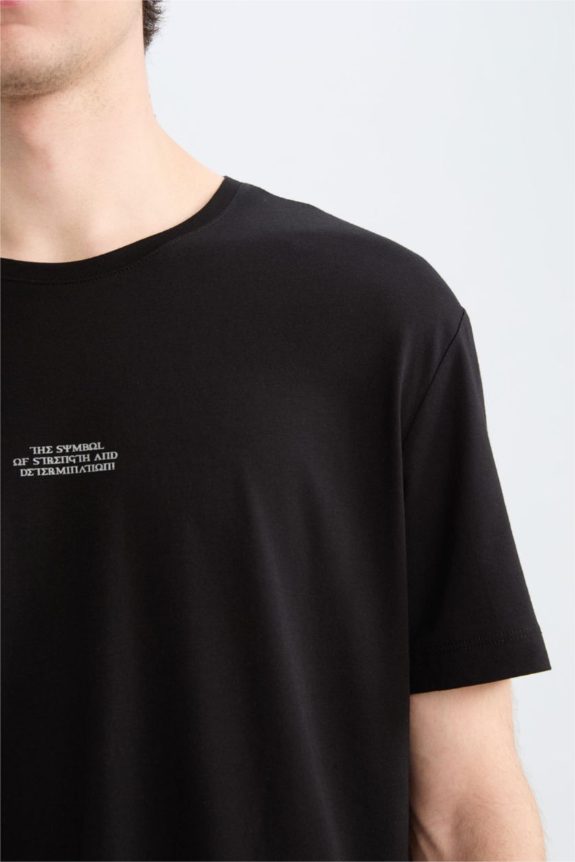 Erkek Siyah Regular Fıt Kısa Kollu Tişört