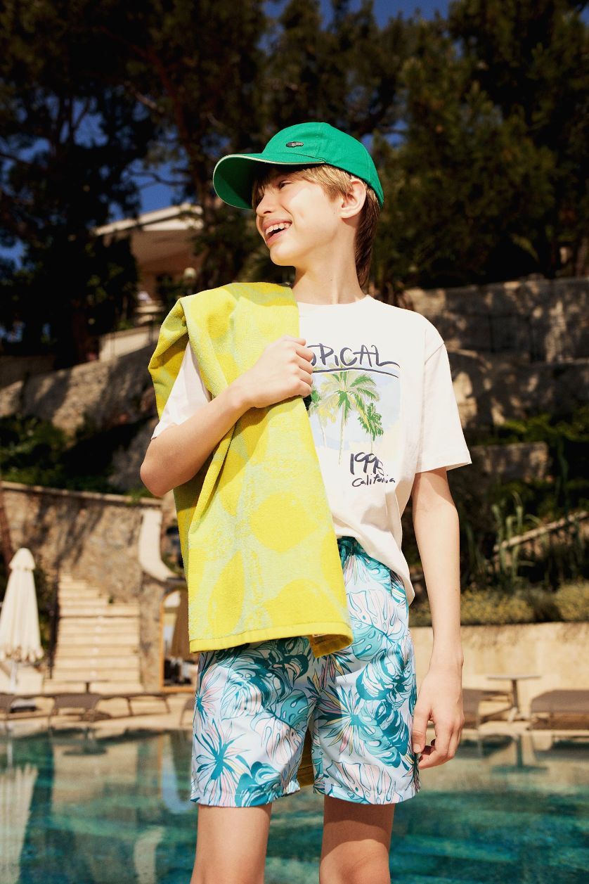 Boys & Teens Light Blue Boy Regular Fit Floral Swim Shorts