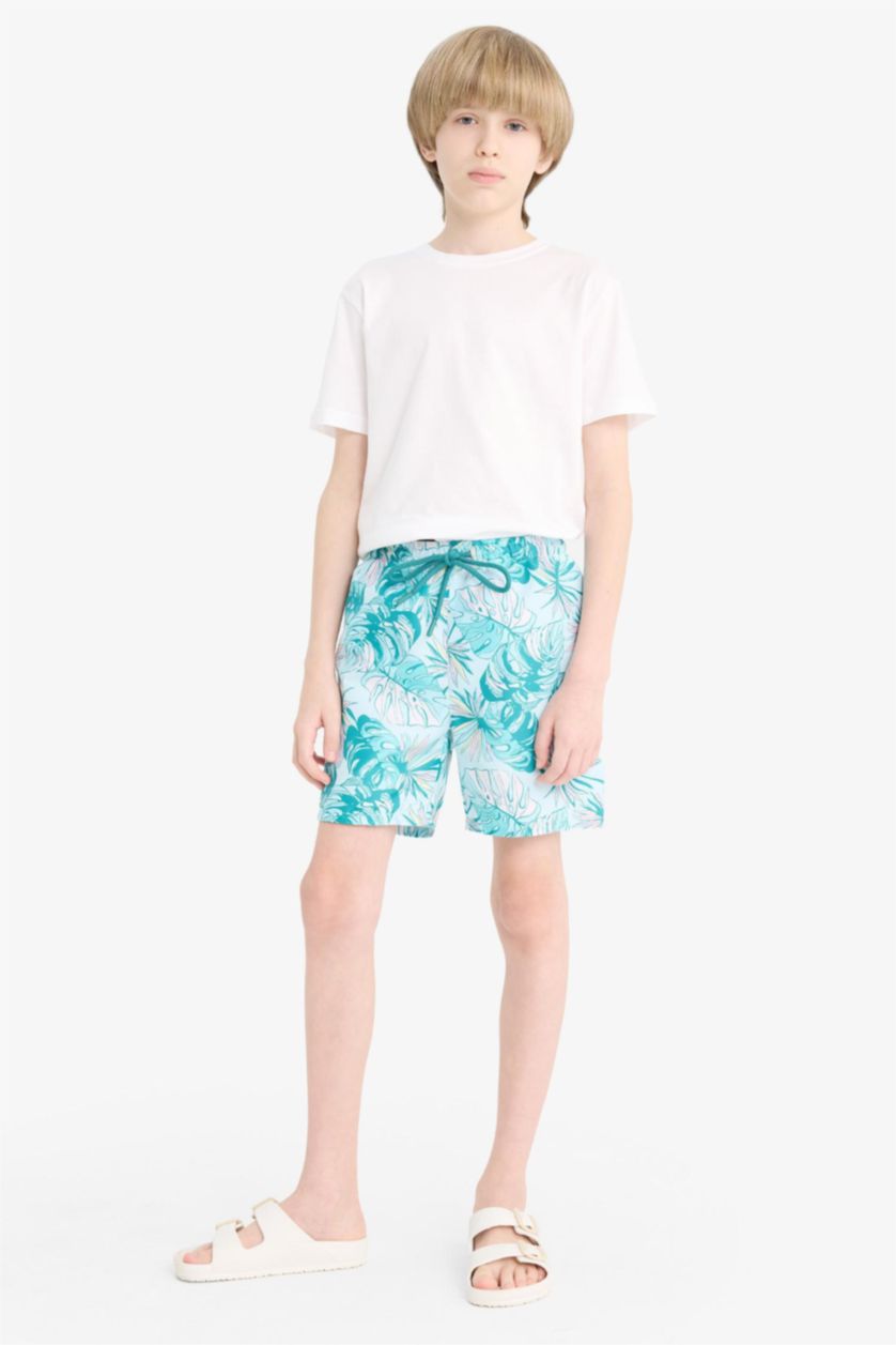 Boys & Teens Light Blue Boy Regular Fit Floral Swim Shorts
