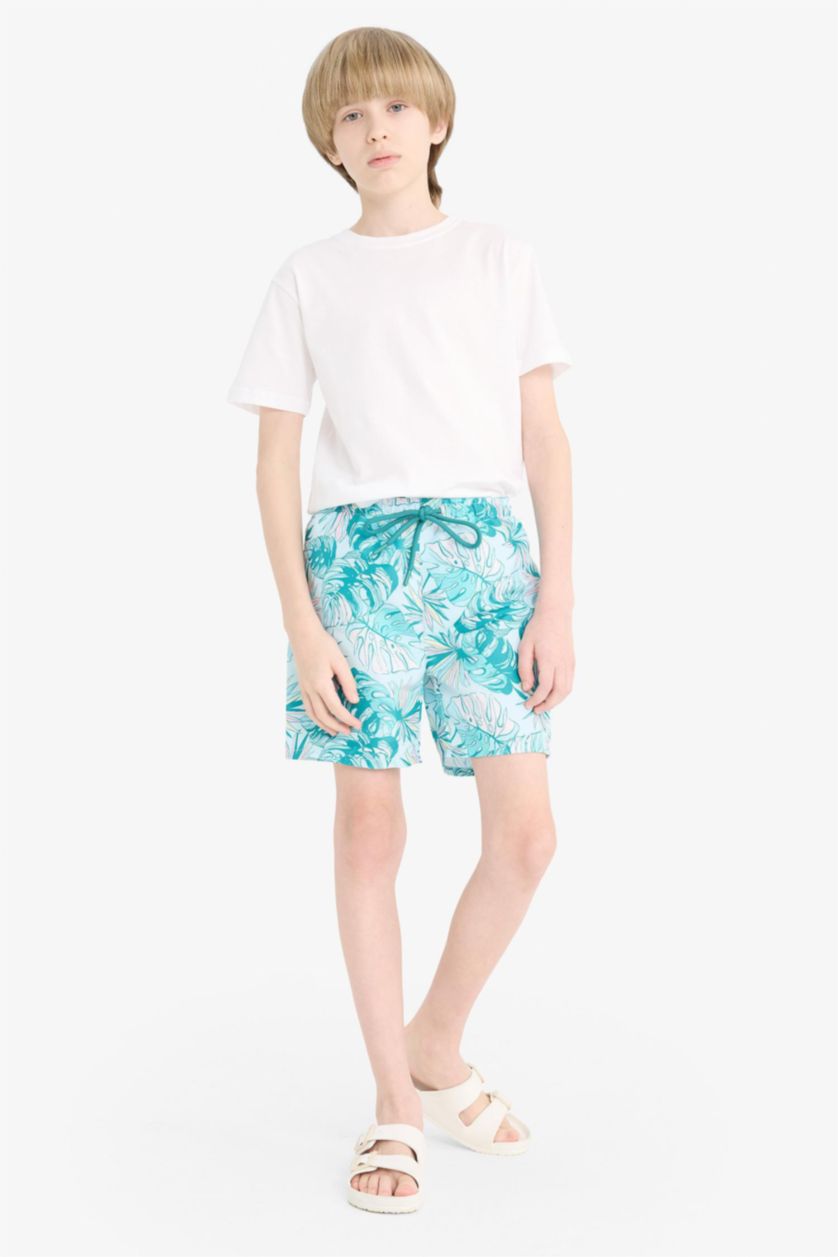 Boys & Teens Light Blue Boy Regular Fit Floral Swim Shorts