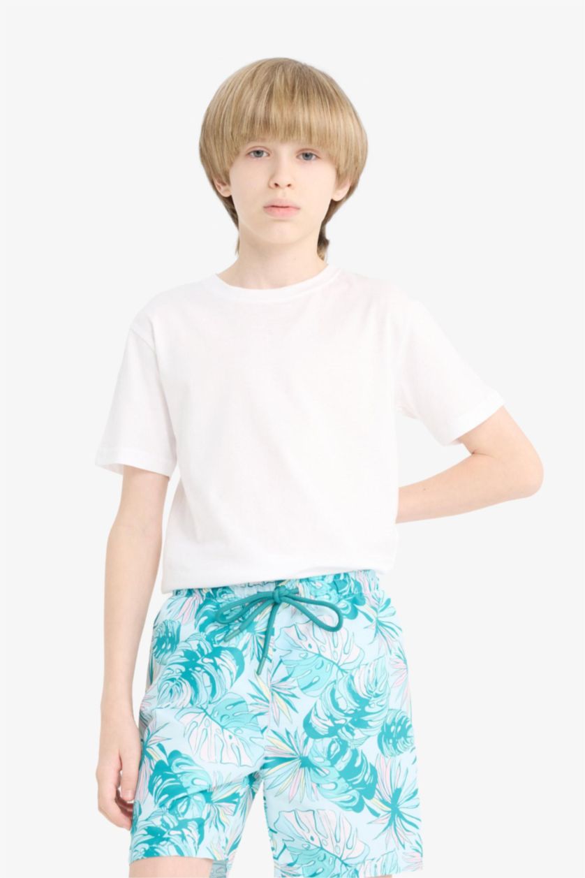 Boys & Teens Light Blue Boy Regular Fit Floral Swim Shorts