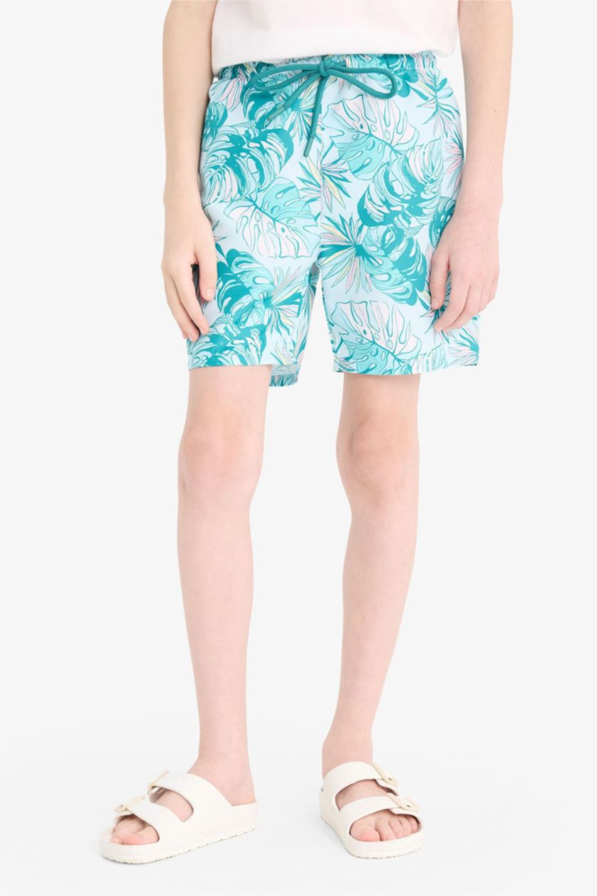 Boys & Teens Light Blue Boy Regular Fit Floral Swim Shorts
