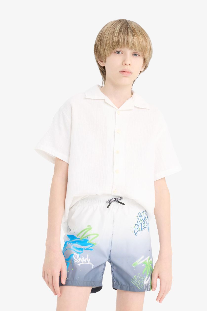 Erkek Çocuk - Genç Erkek Açık Gri Deniz Şortu Erkek Çocuk