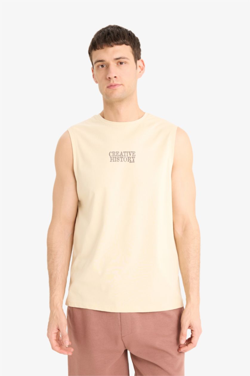 Erkek Taş %100 Pamuk Regular Fit Baskılı Bisiklet Yaka Atlet