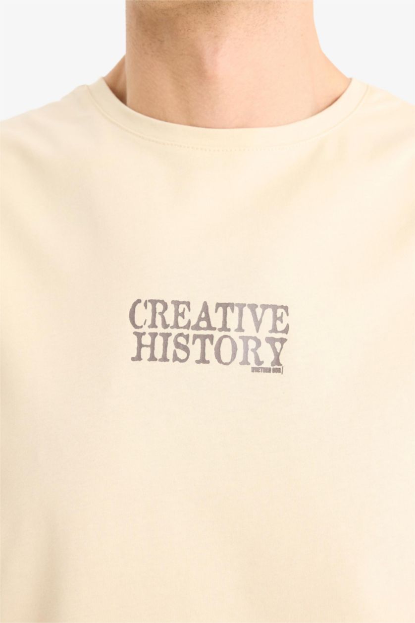 Erkek Taş %100 Pamuk Regular Fit Baskılı Bisiklet Yaka Atlet