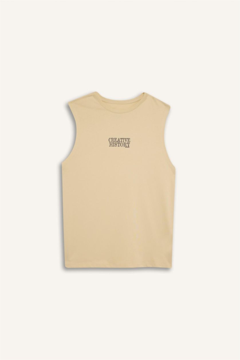 Erkek Taş %100 Pamuk Regular Fit Baskılı Bisiklet Yaka Atlet