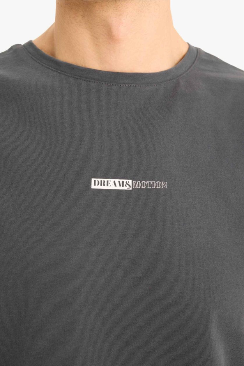 Erkek Antrasit %100 Pamuk Regular Fit Baskılı Bisiklet Yaka Atlet